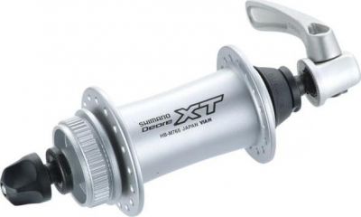 Втулка передняя, SHIMANO AHBM765AS XT(03) HB-M765S 36 спиц серебр,, ширина вилки:100мм ось:108мм под CenterLock, б/упаковки