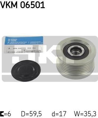 SKF VKM 06501 механизм свободного хода генератора на HYUNDAI SANTA FE II (CM)