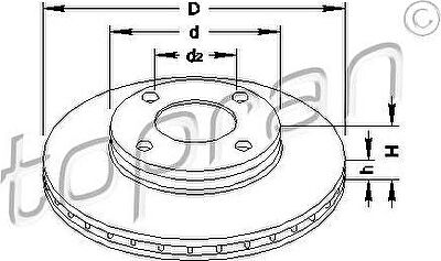 Topran 103 701 тормозной диск на AUDI 80 (89, 89Q, 8A, B3)