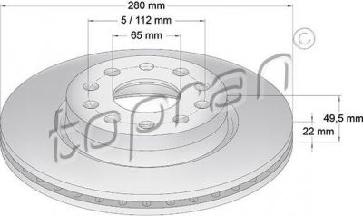 Topran 110 074 тормозной диск на SKODA YETI (5L)