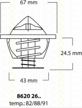 TRISCAN 8620 3787 термостат, охлаждающая жидкость на VW MULTIVAN V (7HM, 7HN, 7HF, 7EF, 7EM, 7EN)