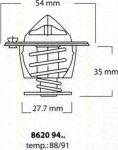 TRISCAN 8620 9488 термостат, охлаждающая жидкость на SAAB 900 II купе