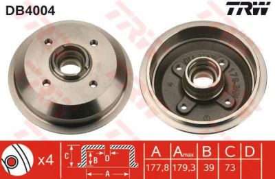 TRW DB4004 тормозной барабан на FORD FIESTA фургон (FVD)