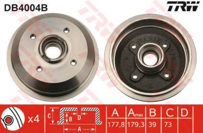 TRW DB4004B тормозной барабан на FORD FIESTA фургон (FVD)