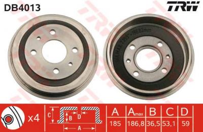 TRW DB4013 тормозной барабан на FIAT UNO (146A/E)