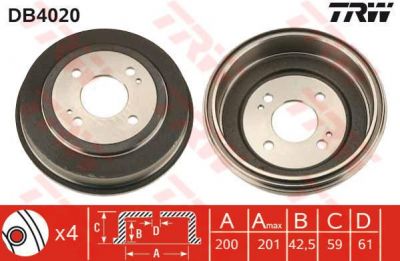 TRW DB4020 Барабан тормозной HONDA Civic/Accord 87-95 /D=200mm