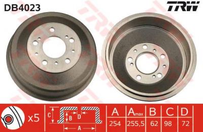 TRW DB4023 Тормозной барабан PSA Jamper/Boxer//Ducato 1,9-2,8L 94-> (254X98X64,5mm) (424722)