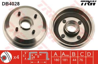 TRW DB4028 тормозной барабан на FORD FIESTA фургон (FVD)