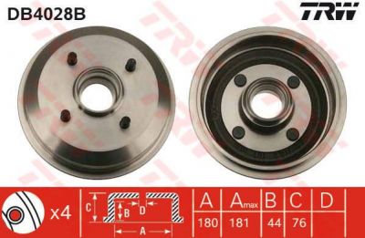TRW DB4028B тормозной барабан на FORD FIESTA фургон (FVD)