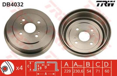 TRW DB4032 тормозной барабан на TOYOTA CELICA купе (RA4_, TA4_)