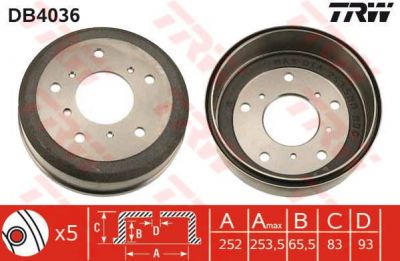 TRW DB4036 тормозной барабан на VW LT 28-35 I автобус (281-363)
