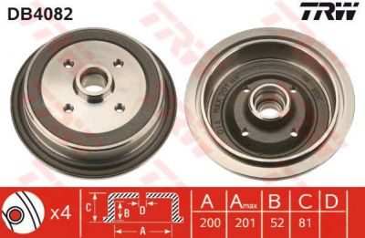 TRW DB4082 тормозной барабан на AUDI 90 (89, 89Q, 8A, B3)