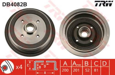 TRW DB4082B тормозной барабан на AUDI 90 (89, 89Q, 8A, B3)