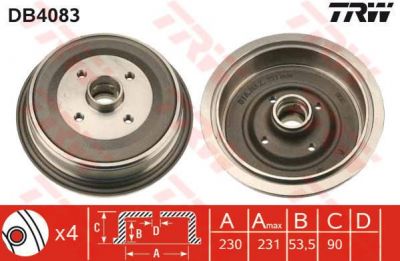 TRW DB4083 тормозной барабан на AUDI 100 (44, 44Q, C3)