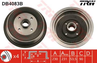 TRW DB4083B тормозной барабан на AUDI 100 (44, 44Q, C3)