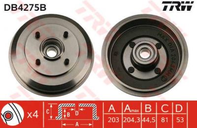 TRW DB4275B тормозной барабан на FORD FOCUS (DAW, DBW)