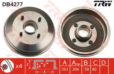 TRW DB4277 Барабаны тормозные FORD ESCORT 1.6/1.8 08.95-04.00 (1011288)