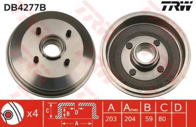 TRW DB4277B тормозной барабан на FORD ESCORT VII (GAL, AAL, ABL)