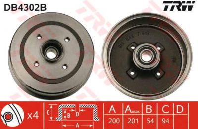 TRW DB4302B тормозной барабан на OPEL CORSA C (F08, F68)
