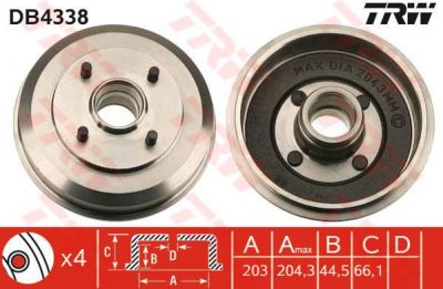 TRW DB4338 тормозной барабан на FORD FOCUS (DAW, DBW)