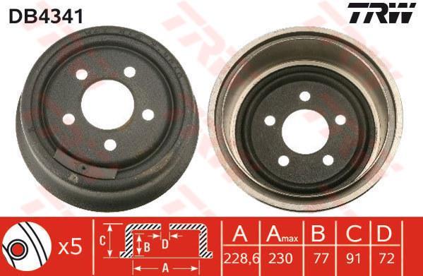 TRW DB4341 тормозной барабан на JEEP CHEROKEE (XJ)