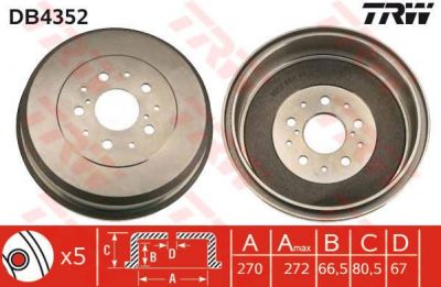 TRW DB4352 тормозной барабан на TOYOTA HILUX II пикап (LN8_, RN5_, LN6_, YN6_, YN5_, LN5_, RN6_)