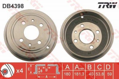 TRW DB4398 тормозной барабан на FIAT PUNTO (188)