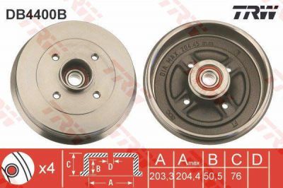 TRW DB4400B тормозной барабан на RENAULT TWINGO II (CN0_)