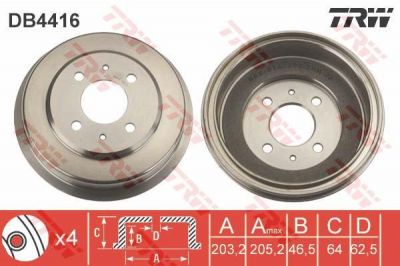 TRW DB4416 тормозной барабан на HYUNDAI ACCENT II седан (LC)