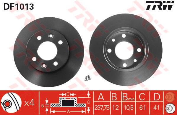 TRW DF1013 Диск тормозной передний RENAULT LOGAN CLIO MEGANE SANDERO 238x12mm (6001547684)