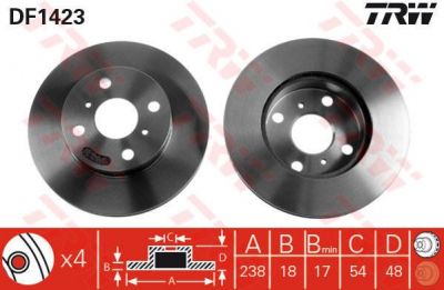 TRW DF1423 Диск тормозной TOYOTA COROLLA 1.3-1.8 87-97 передний (4351212440)