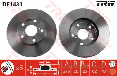 TRW DF1431 Диск тормозной перед. TOYOTA Camry 91-> 275x28mm (4351244021)