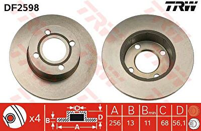 TRW DF2598 Диск тормозной перед / AUDI-80 B-4 1.6-2.0/1.9TD (13.0-256) 91-95 (895615301)