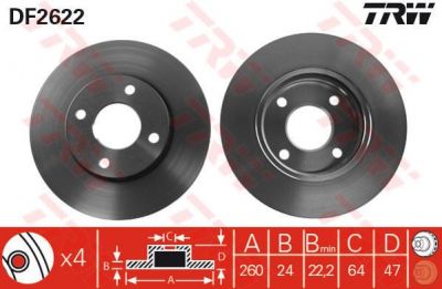 TRW DF2622 Диски тормозные пер. FORD Mondeo 1,8/2,0 09.96-09.00 (561678J)