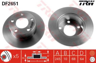 TRW DF2651 Диск тормозной задний AUDI A100 91>94 A6 95>05 VW PASSAT 97>05 245x10mm (4A0615601A)