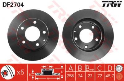 TRW DF2704 Диск тормозной передний MAZDA 626 MX-6 XEDOS 87-02 (GA4Y3325X)