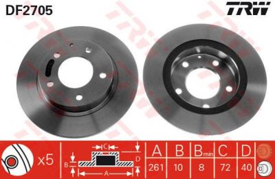 TRW DF2705 Диск тормозной задн.не вент. MAZDA 626 1.8-2.5 92-97- (GA5Y26251)