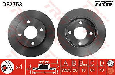 TRW DF2753 Диски тормозные пер. FORD ESCORT 1.4/1.6 07.97-08.00 (561513J)