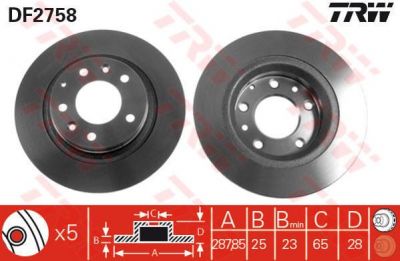TRW DF2758 Диски торм.VW PASSAT,GOLF,VENTO 1.9TDI,2.0,2.8L 91-98 (288x25мм) вентилируемые (3A0615301A)