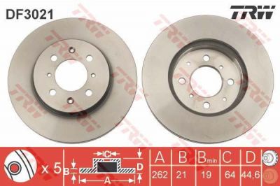 TRW DF3021 Диск тормозной передний HONDA CIVIC 89-05 ROVER 200 95-00 400 95-00 45 00- 262x21mm (45251TG5H00)