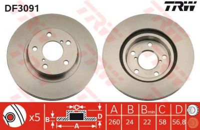 TRW DF3091 Диск тормозной пер.вент. Impreza Legacy 89-99 260x24mm (26310AA032)