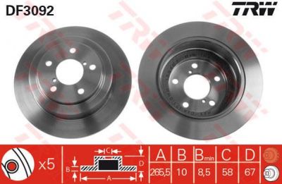 TRW DF3092 Диск торм.задний. SUBARU IMPREZA 01- LEGACY 00- FORESTER 97- (26700FE010)