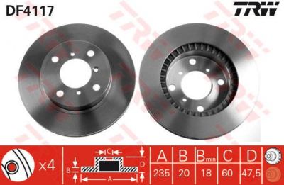TRW DF4117 Диски торм.SUZUKI BALENO 1.3-1.6L 95-2002 (235х20) вентилируемые (5531161G01)