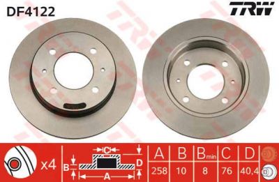 TRW DF4122 Диск тормозной задний HYUNDAI ELANTRA XD 00> LANTRA 258x10mm (5841129310)