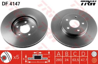 TRW DF4147 Диски тормозные пер. FORD Mondeo 10.00- JAGUAR X-TYPE 01> (4179398)