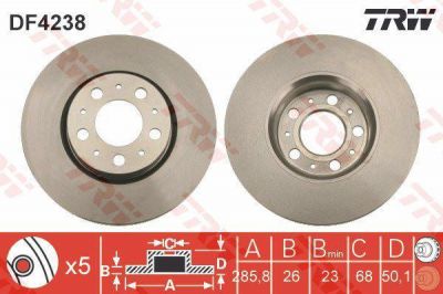 TRW DF4238 Диск тормозной передний VOLVO S60 01- S80 99-06 V70 97- XC70 02- R15 285,5x26mm (31262706)