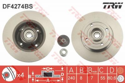 TRW DF4274BS Диск тормозной зад. RENAULT MEGANE 02-/CLIO 05- 1 шт (min 2 шт)(с подшипником) (7701207823)