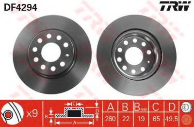 TRW DF4294 Диск тормозной перед. вентил. A3 VW Golf V Jetta III Caddy III 03-> SKODA OCTAVIA YETI 280x22mm (1K0615301AC)