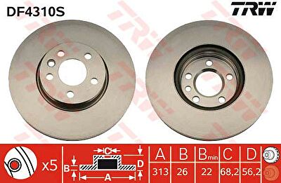 TRW DF4310S Диск тормозной перед. VAG Sharan/Transporter IV//Galaxy 92-> (313x26mm) (7M3615301)