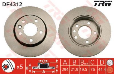 TRW DF4312 Диск тормозной задний VW MULTIVAN T-5 03- 294x22mm (7H0615601B)